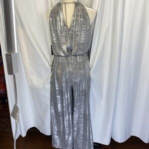Vince Camuto Metallic Shiny Silver Sleeveless Halter Jumper NWT Size XS